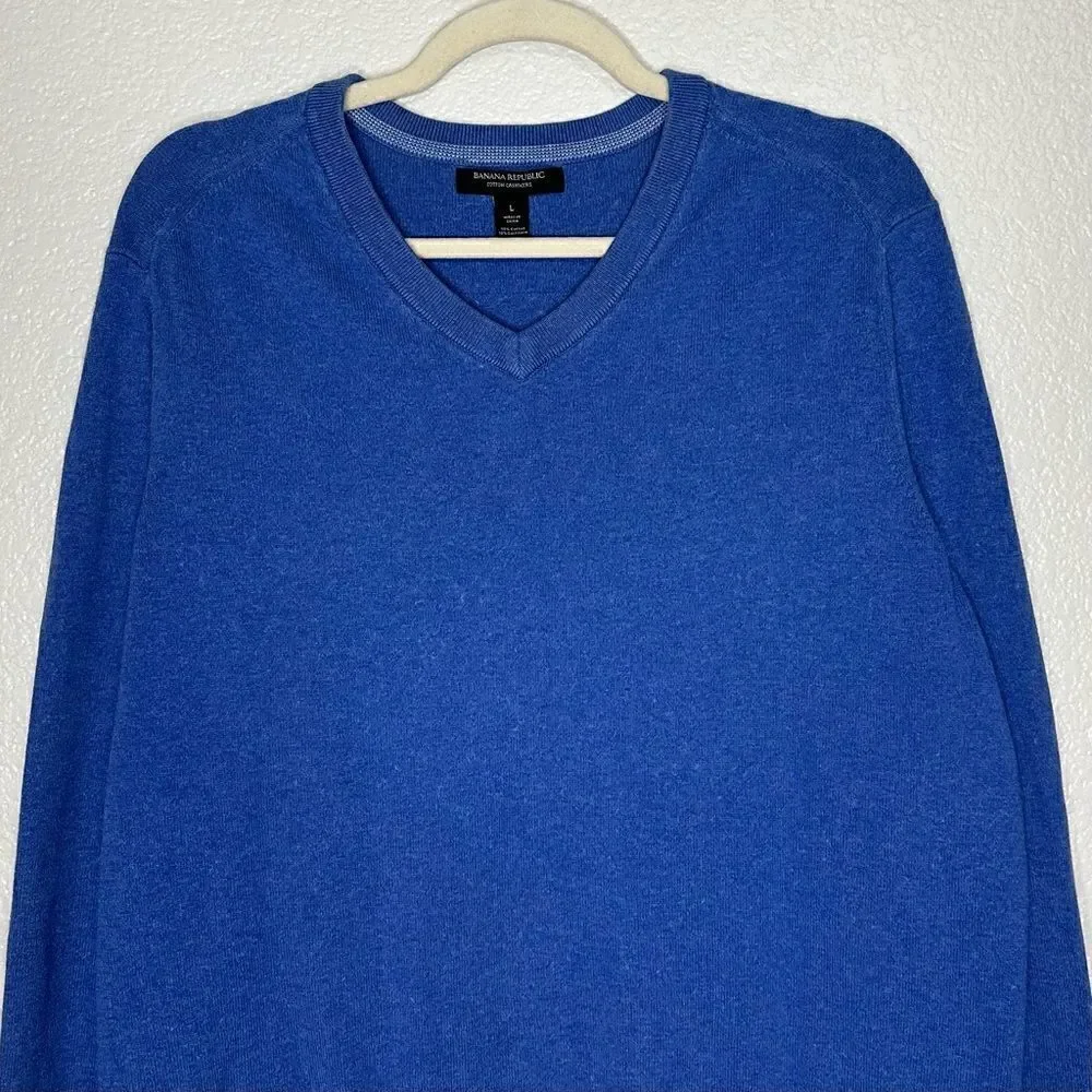 Banana Republic Cashmere Blend Blue V-neck Men's Sweater, Sz Large